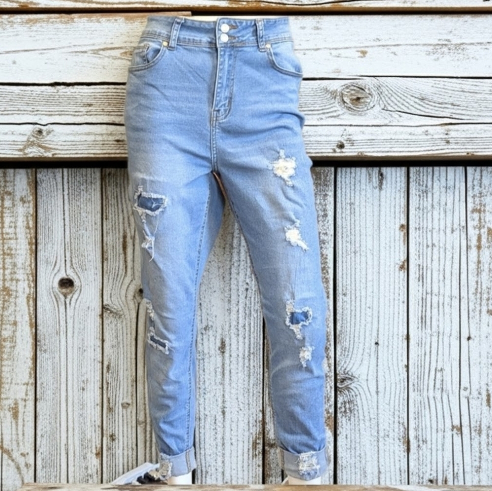 Celebrity Ace Light Blue  Distressed Jeans(Jr's 15, Women's 14) - Picture 2 of 9